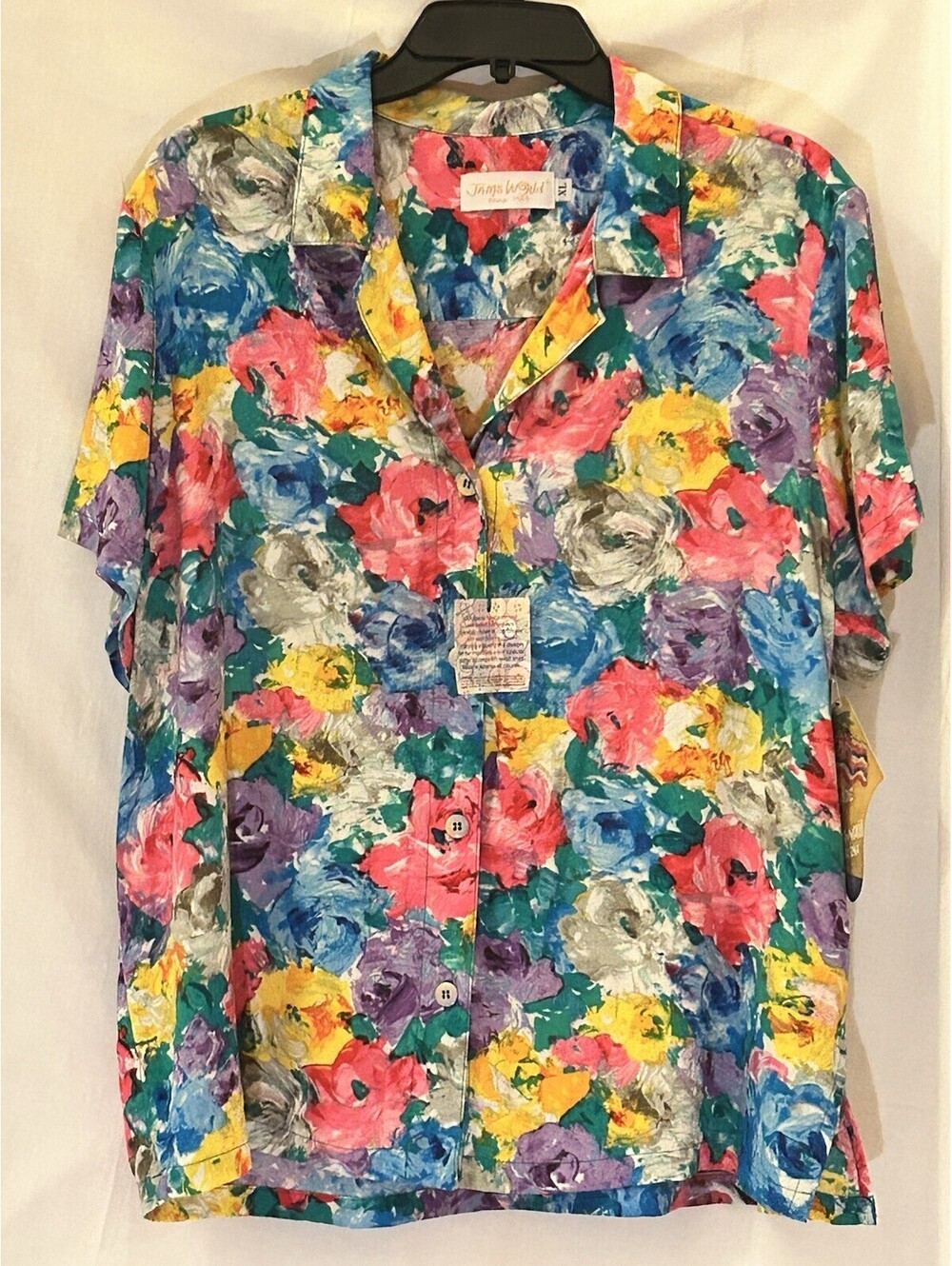 Vtg 90s NWT Jams World Bright Floral Parfait Watercolor Short Sleeve Shirt SZ XL